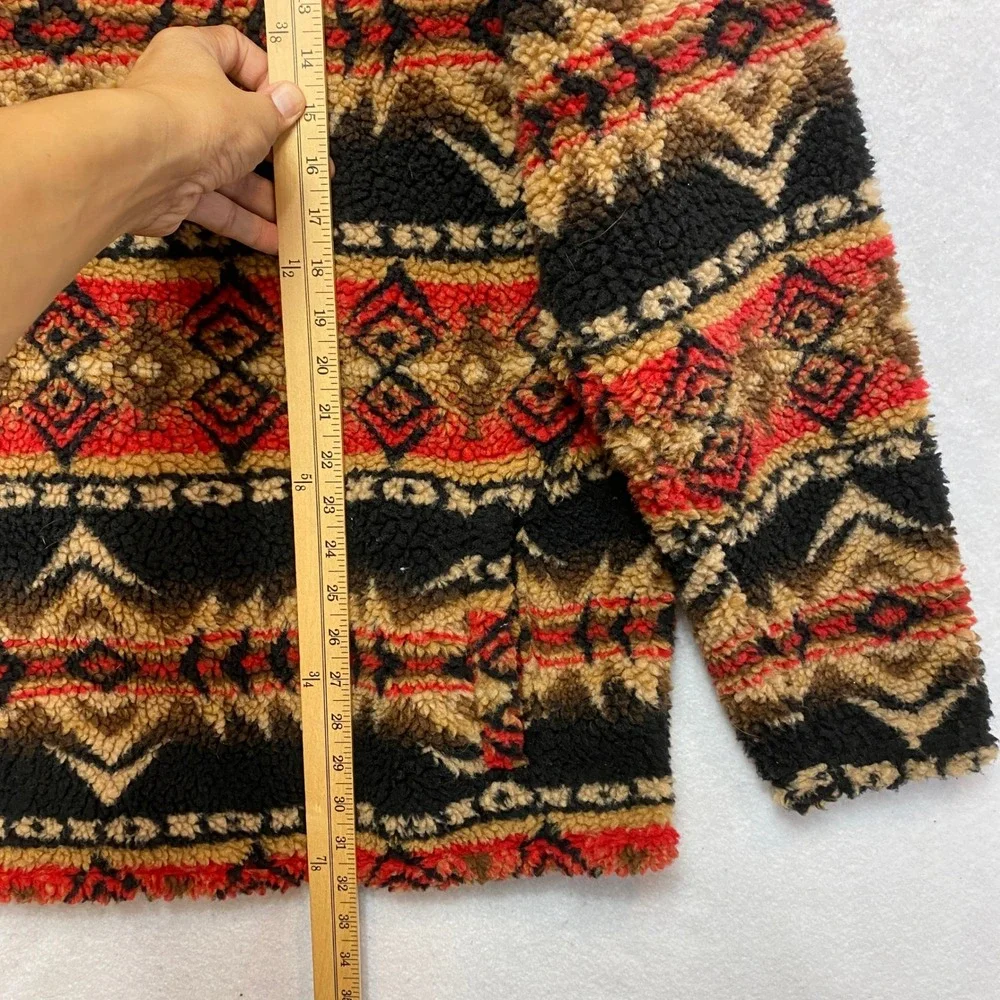 Wrangler Jacket Mens L Black Red Southwestern Aztec Quarter Zip Sherpa Fleece
